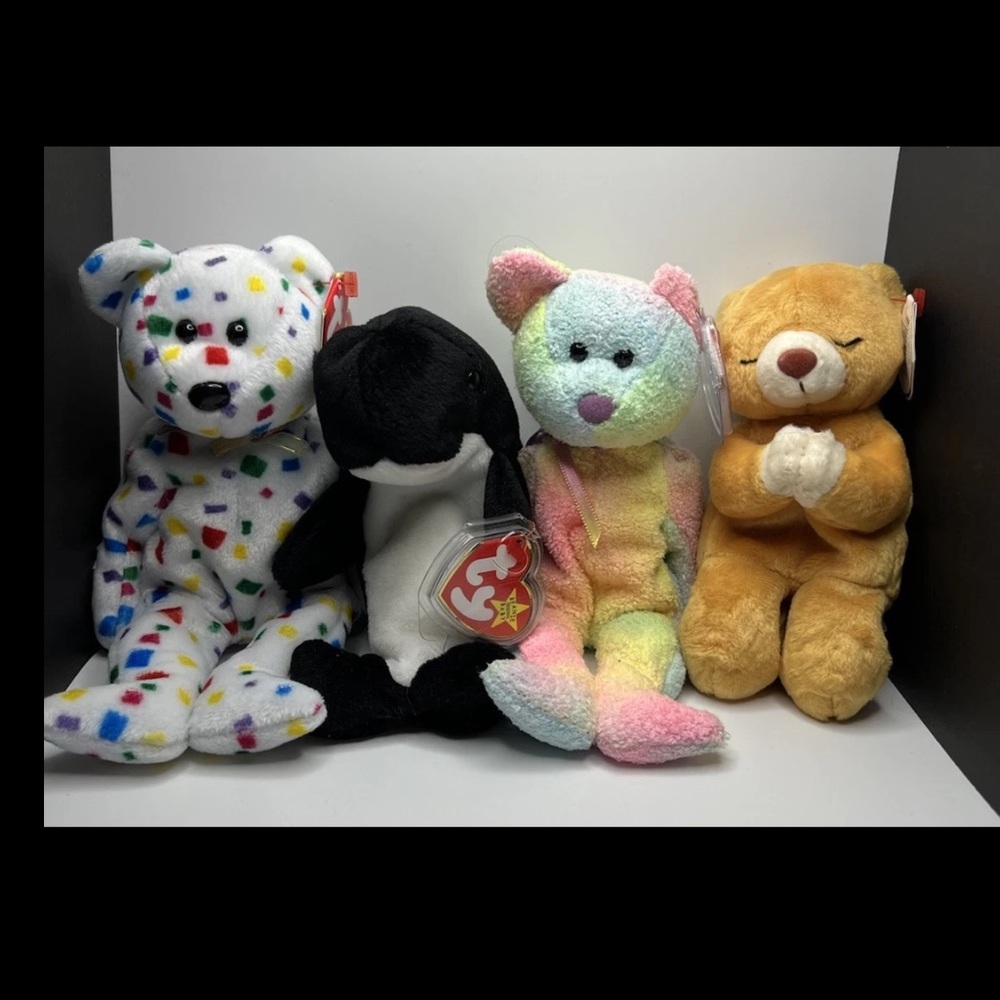 Lot of 4 Beanie Babies Ty 2K Waves Groovy Hope Near Mint Ret. Plush Toy 1996/99